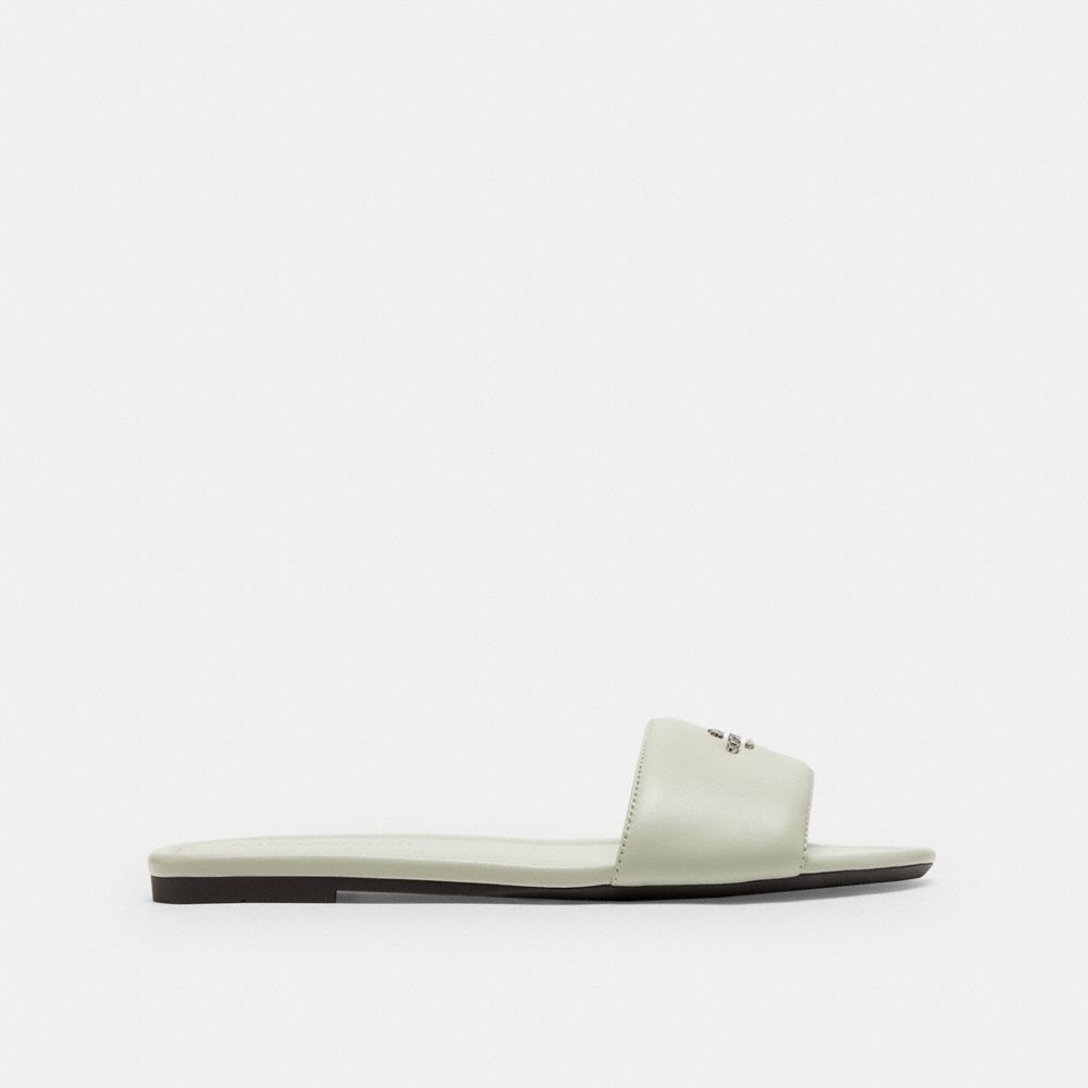 COACH®,Slide Sandal,Rubber,Leather,Slides,Metal,Logo,Casual,,Angle View