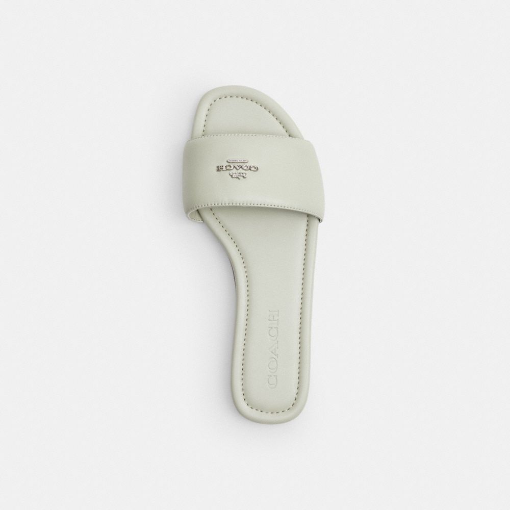 COACH®,Slide Sandal,Rubber,Leather,Slides,Metal,Logo,Casual,,Inside View,Top View