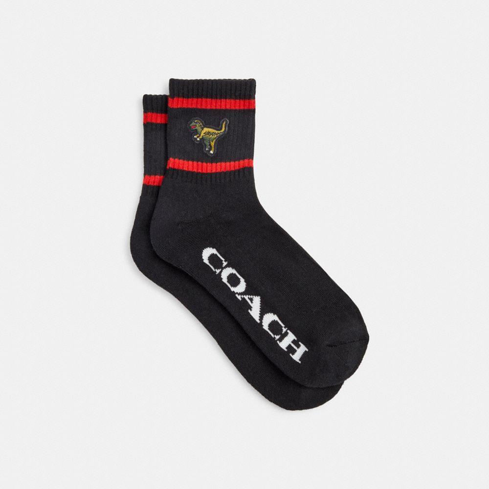 COACH®,Rexy Quarter Crew Socks,Spandex,Polyamide,Polyester,Cotton,Crew Socks,Ribbed,Stripe,Set,Casual,Black,Front View