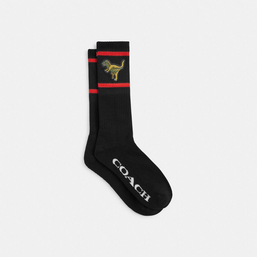 COACH®,Rexy Calf Socks,Cotton Blend,Crew Socks,Ribbed,Stripe,Set,Casual,Black,Front View