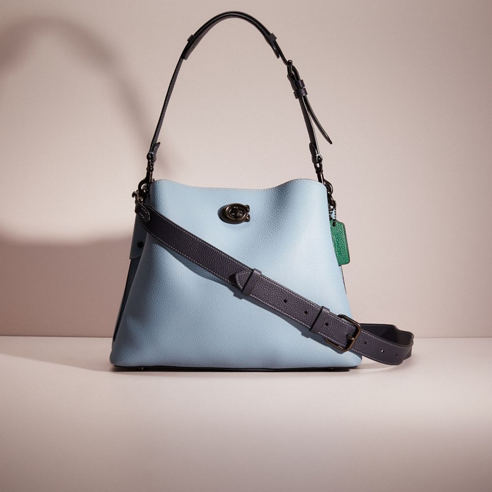 Coach Restored Willow Shoulder Bag In Colorblock With Signature Canvas Interior In Pewter/azure