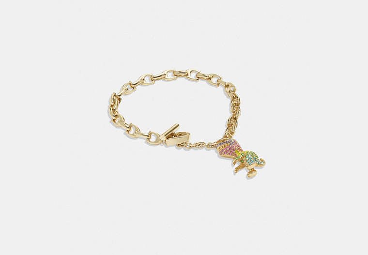 COACH®,PAVÉ REXY SIGNATURE CHAIN BRACELET,Plated Brass,Rexy,Gold/Multi,Front View
