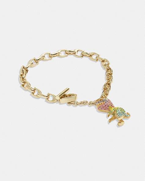 COACH®,PAVÉ REXY SIGNATURE CHAIN BRACELET,Plated Brass,Rexy,Gold/Multi,Front View