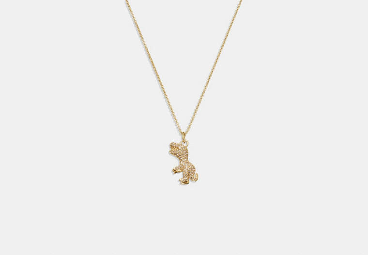 COACH®,PAVÉ REXY NECKLACE,Plated Brass,Rexy,Gold/Crystal,Front View