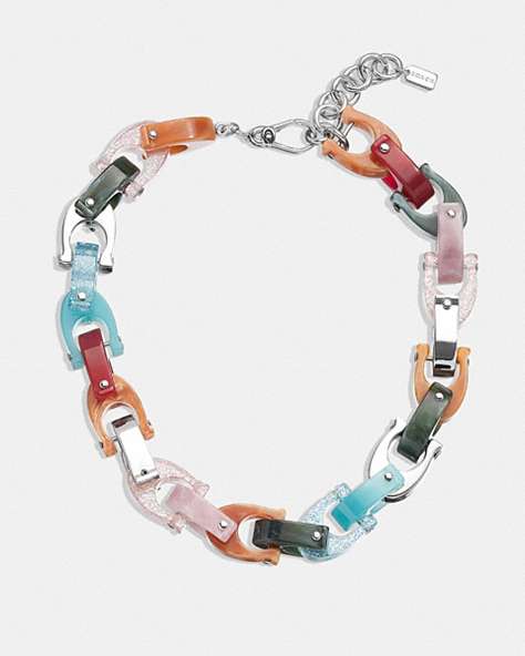 COACH®,CHUNKY SIGNATURE LINK NECKLACE,Brass,Silver/Multi,Front View