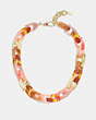 COACH®,CHUNKY SIGNATURE LINK NECKLACE,Brass,Gold/Coral Multi,Front View