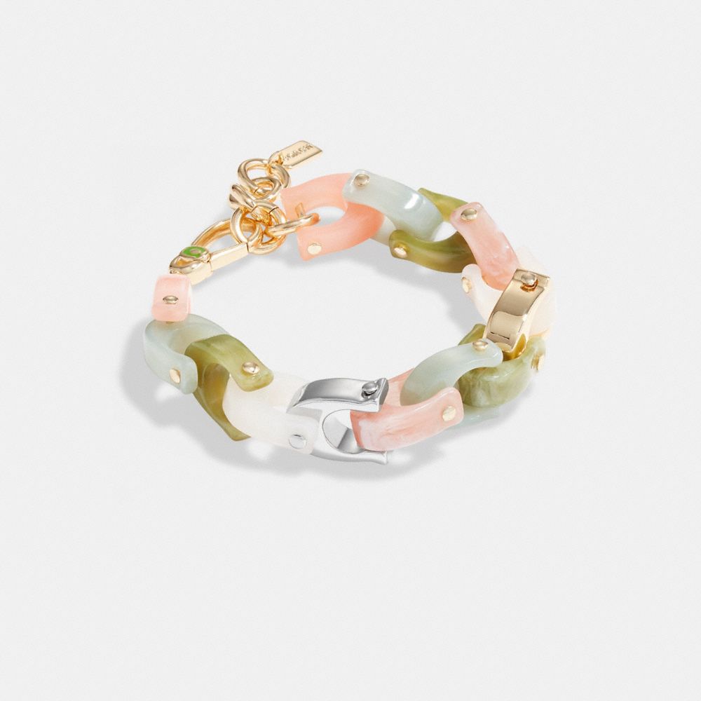 Coach Chunky Signature Link Bracelet In Gold/green Multi