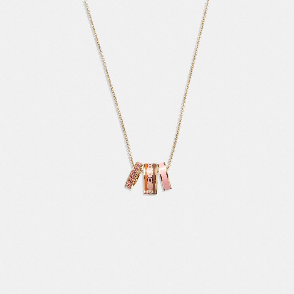 Coach Signature Enamel Necklace In Gold/orange Multi