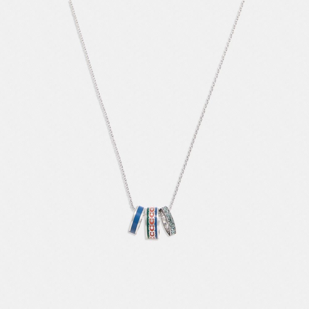 Coach Signature Enamel Necklace In Silver/blue Multi