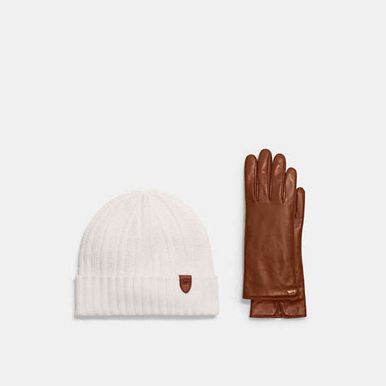 Cashmere Knit Beanie & Horse And Carriage Leather Tech Gloves | COACH®