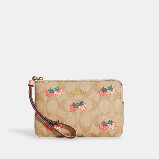 COACH® | Corner Zip Wristlet In Signature Canvas With Strawberry Print