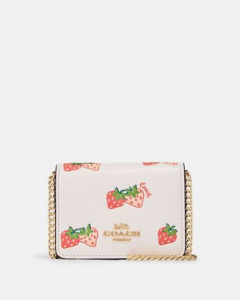 Mini Wallet On A Chain With Strawberry Print