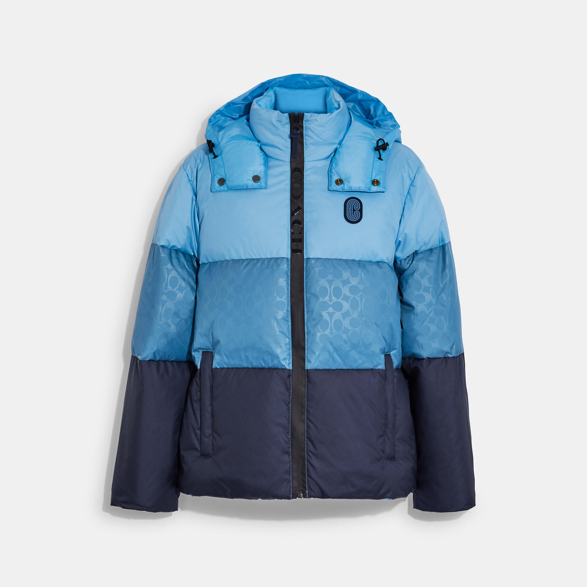 Coach Colorblock Down Jacket In Blue
