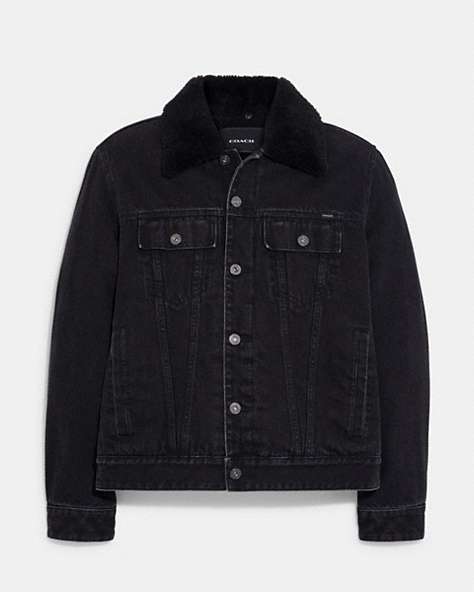COACH®,DENIM JACKET WITH SHERPA LINING,cotton,Black Wash,Front View