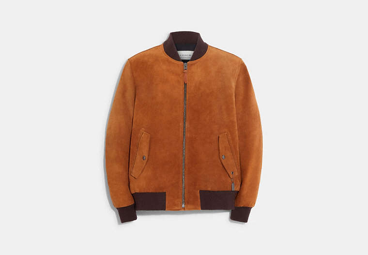 COACH®,SUEDE BOMBER,Suede,Rich Saddle,Front View