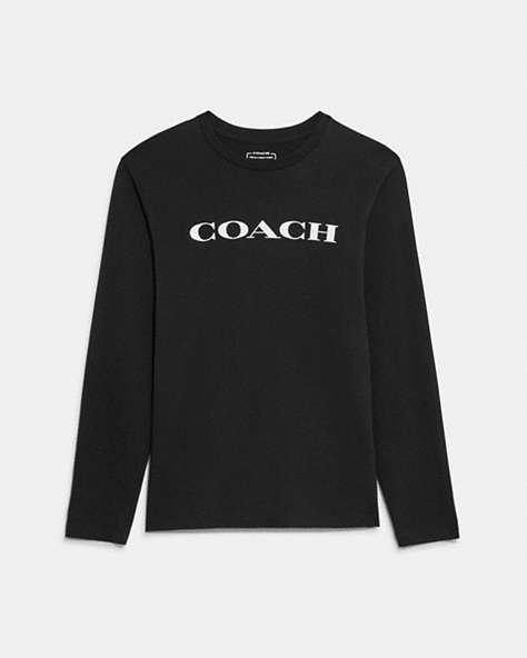 COACH®,ESSENTIAL LONG SLEEVE T-SHIRT IN ORGANIC COTTON,Organic Cotton,Black,Front View