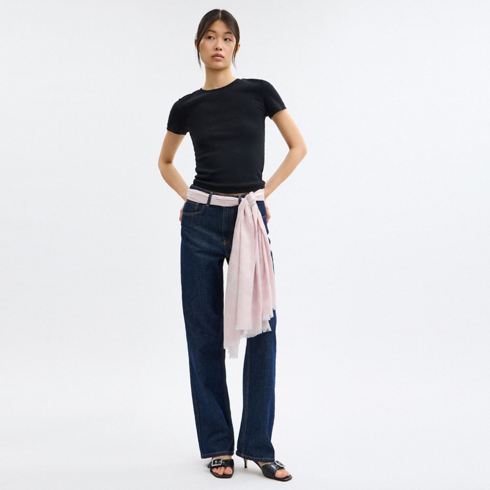 COACH®,Signature Stole,Cotton,Silk,Rectangle,Frayed,Casual,Pink,Detail View