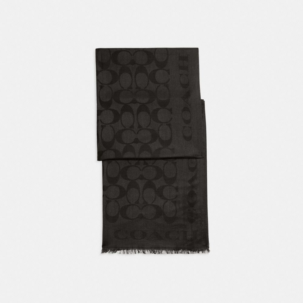 COACH®,Signature Stole,Cotton,Silk,Rectangle,Frayed,Casual,Black,Front View