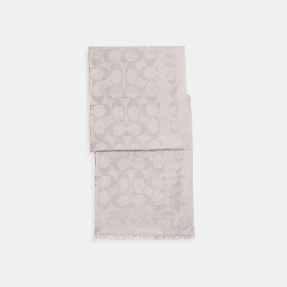 COACH®,Signature Stole,Cotton,Silk,Rectangle,Frayed,Casual,Gray,Front View