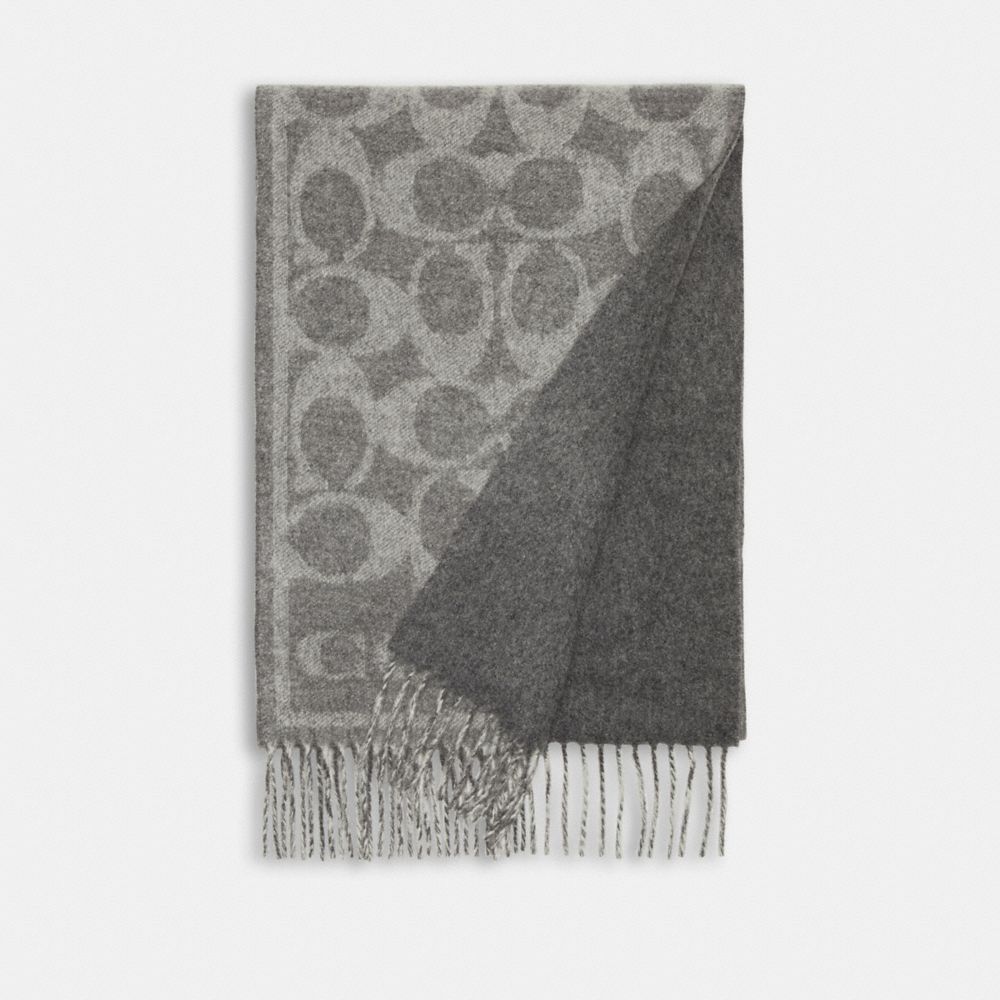 Coach Reversible Signature Cashmere Muffler In Dove Grey