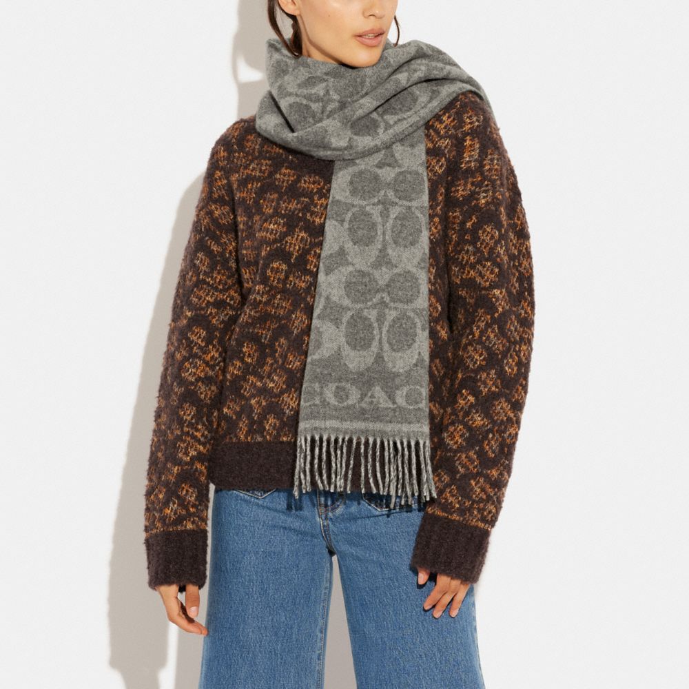 Coach Reversible Signature Cashmere Muffler In Dove Grey
