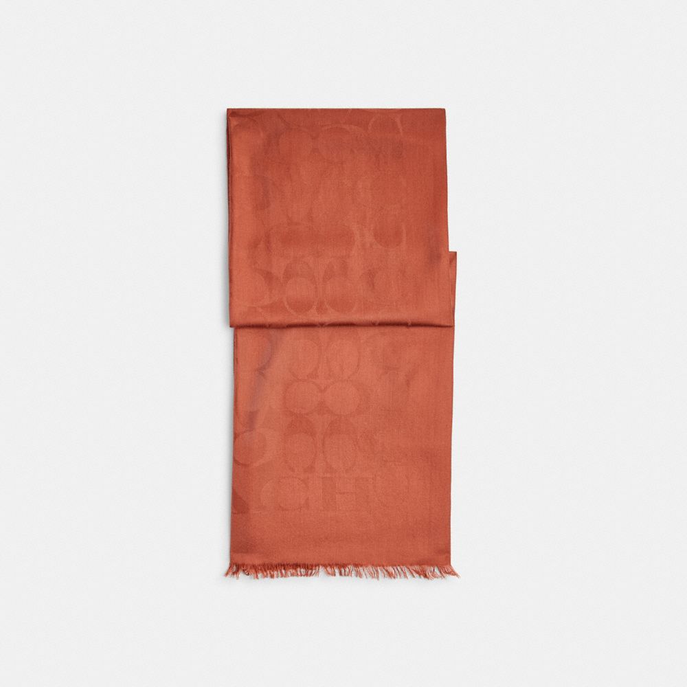 COACH®,Signature Wrap,Wool Blend,Silk,Rectangle,Logo,Frayed,Work,,Front View