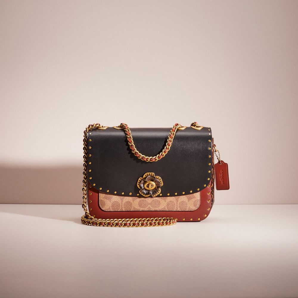 Coach Restored Madison Shoulder Bag 16 In Signature Canvas With Rivets In Brass/tan/rust