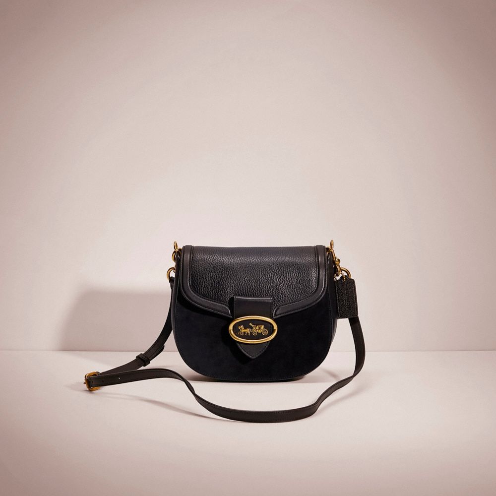 Coach Restored Kat Saddle Bag 20 In Brass/black