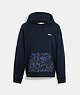 COACH®,CAMO PRINTED HOODIE,cotton,Blue,Front View