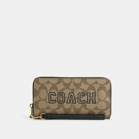 COACH® | Long Zip Around Wallet In Signature Canvas With Varsity Motif