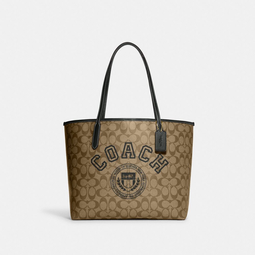 Coach city tote in signature canvas with varsity motif