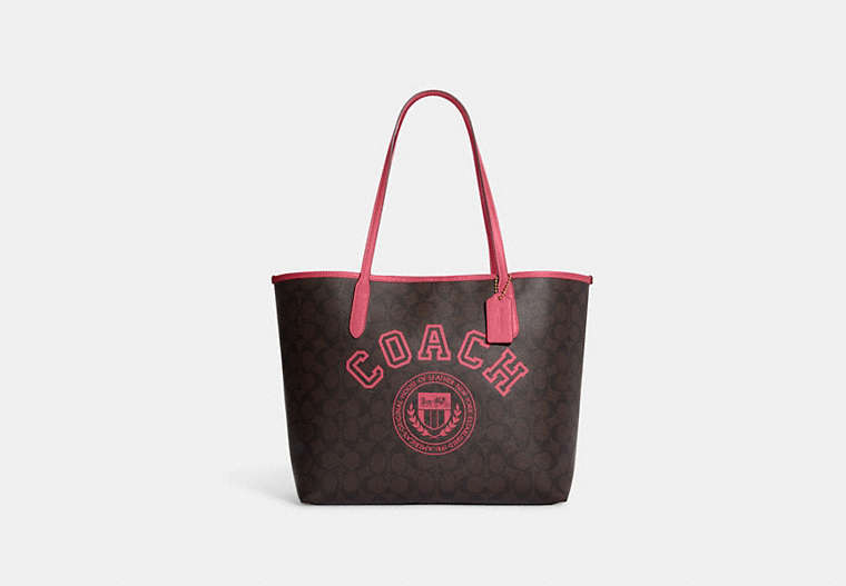COACH® | City Tote In Signature Canvas With Varsity Motif