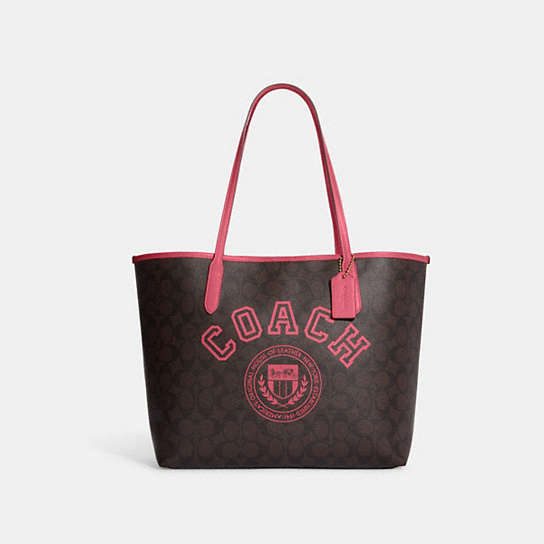 COACH® | City Tote In Signature Canvas With Varsity Motif
