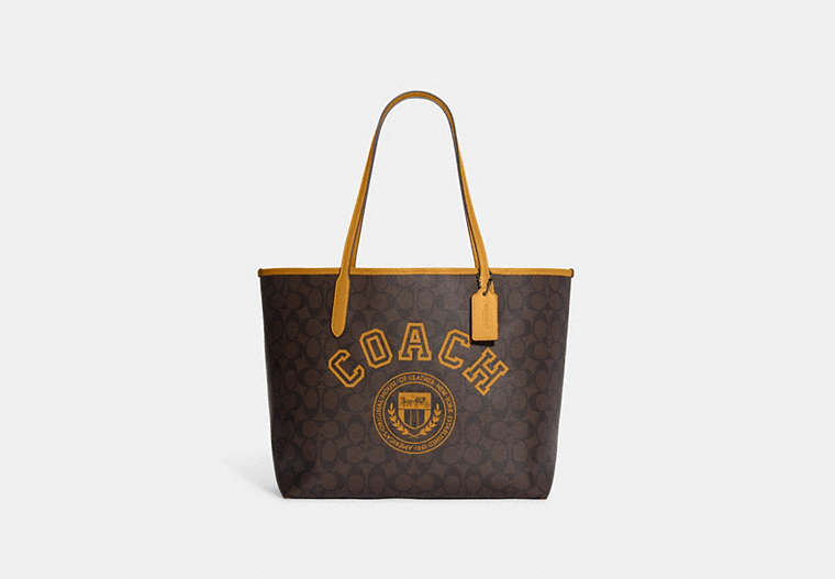 City Tote In Signature Canvas With Varsity Motif