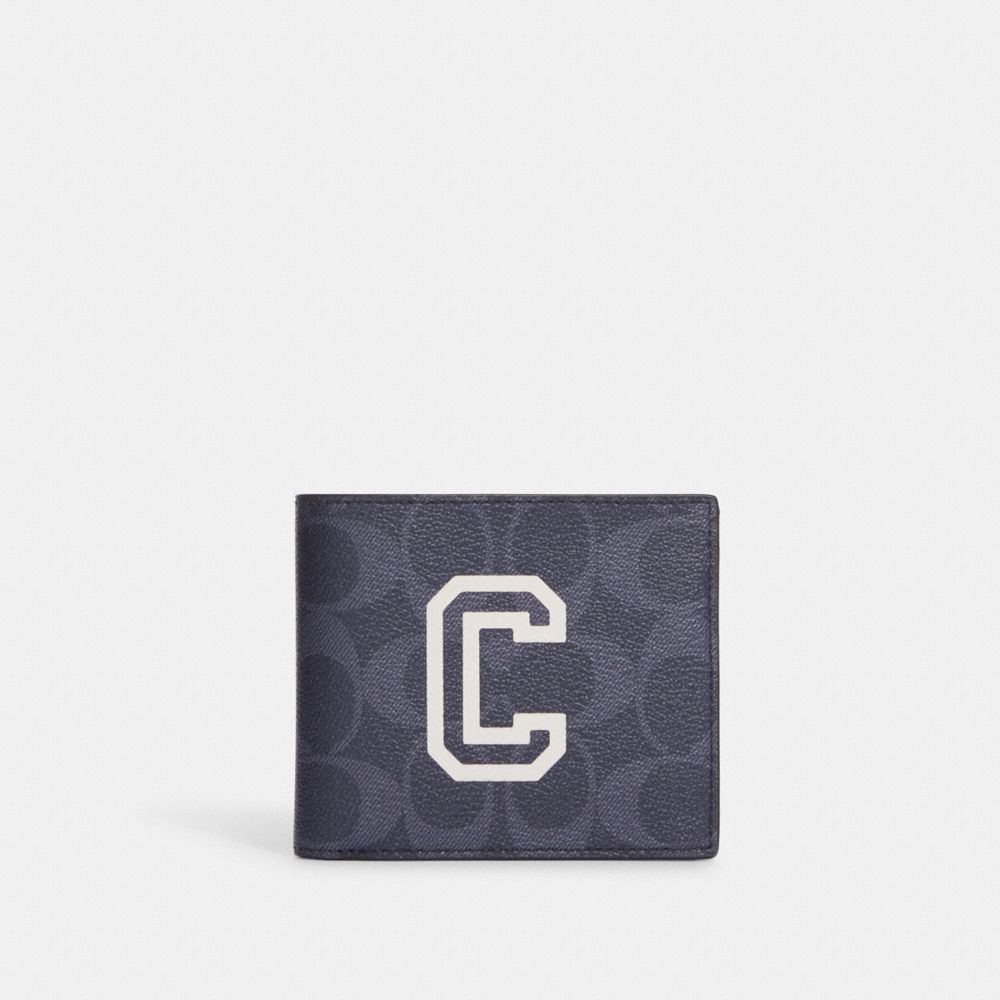 COACH® Id Billfold Wallet In Signature Canvas With Varsity Motif