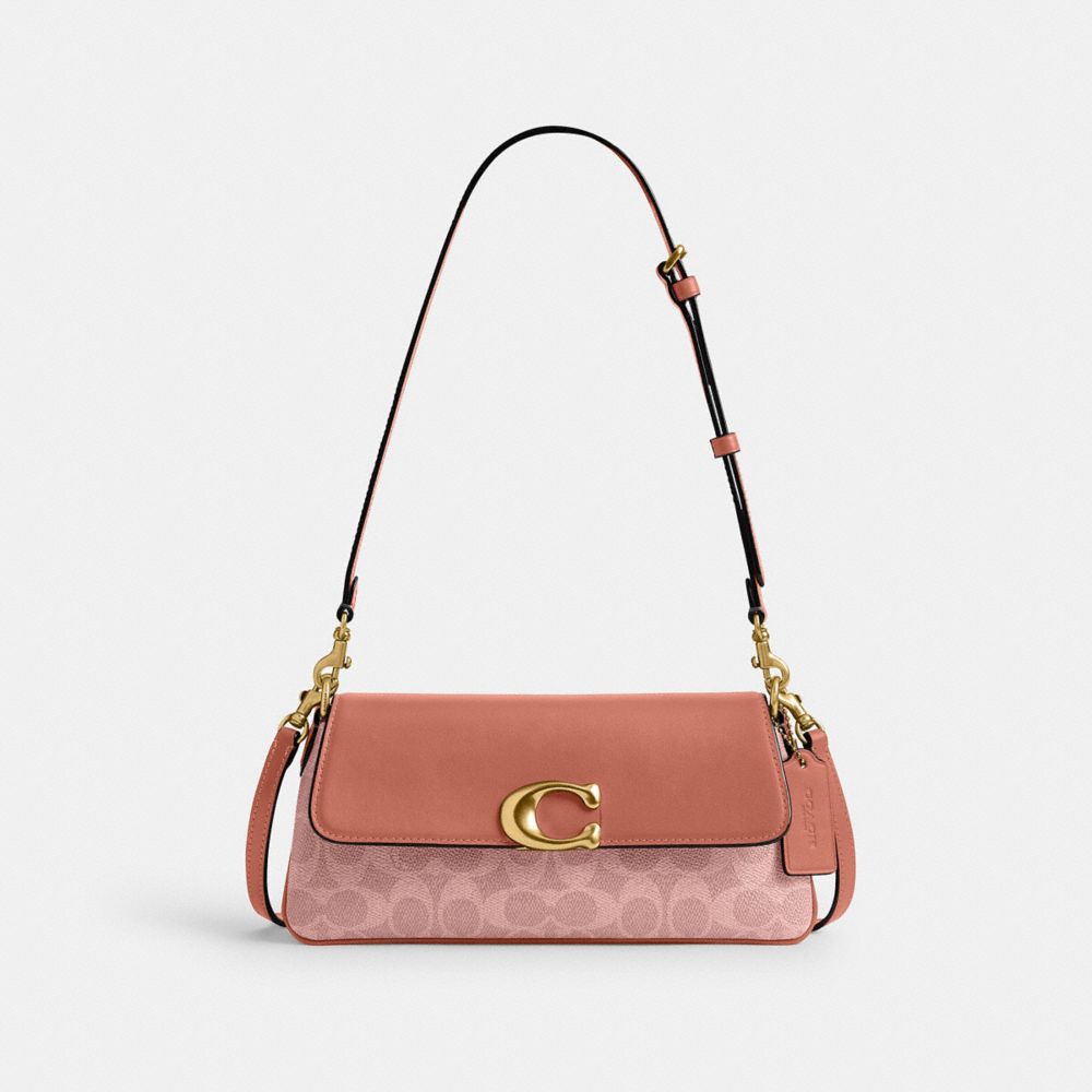 COACH®,Jet Shoulder Bag In Signature Canvas,Calfskin Leather,Canvas,Leather,Shoulder Bag,Metal,Logo,Lined,Brass,Day Party,Blush,Front View