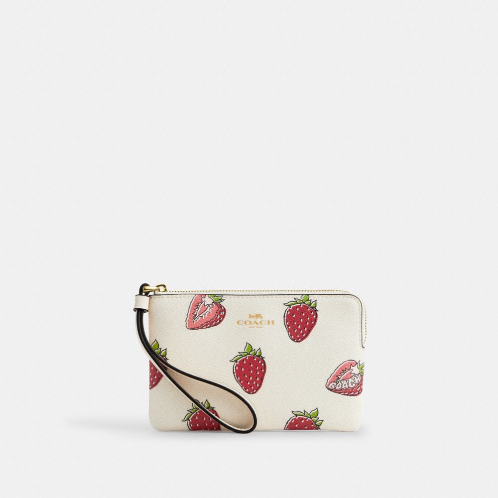 Corner Zip Wristlet With Strawberry Print, ProductTile