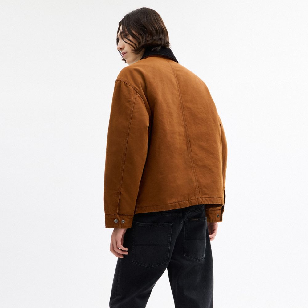 COACH®,Work Jacket With Quilted Lining,Cotton,Corduroy,Viscose,Leather,Polyester,Polyester Blend,Jacket,Seam,Embellished,C...,Brown,Scale View