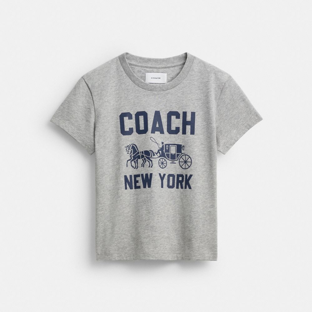 COACH®,Horse And Carriage T-Shirt In Organic Cotton,Organic Cotton,T Shirt,Casual,Gray,Front View