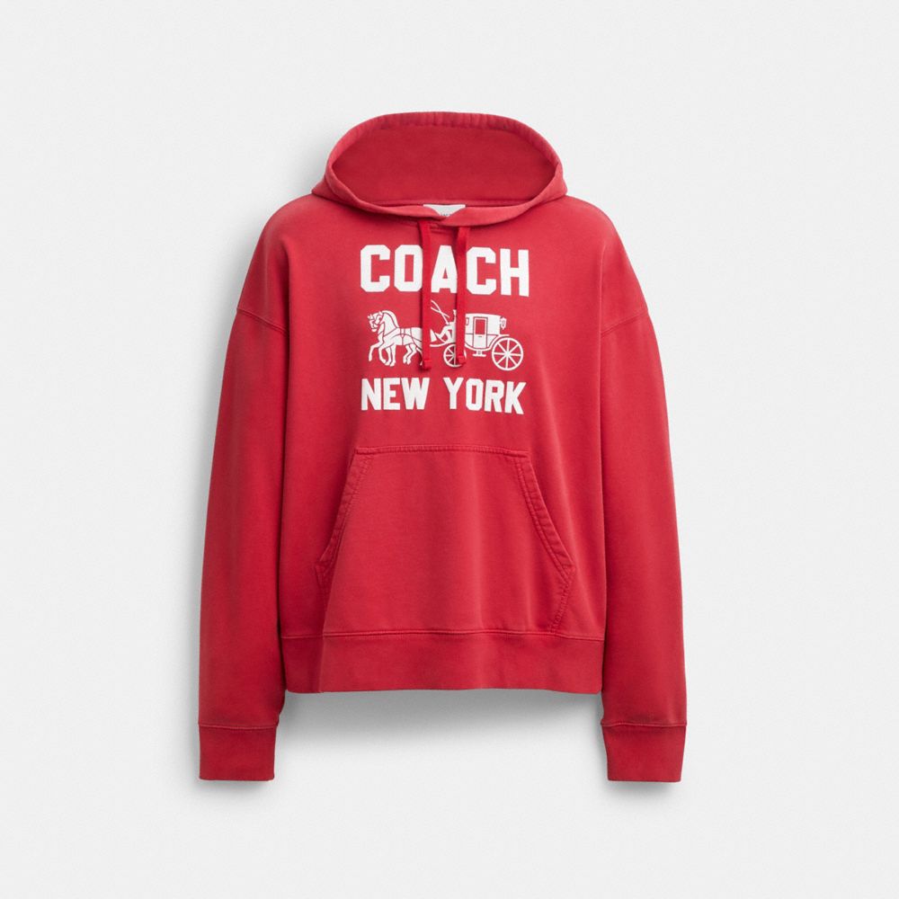 COACH®,Horse And Carriage Hoodie,Cotton,Sweatshirt,Drawstring,Casual,Red,Front View