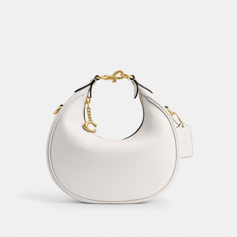 COACH®,Jonie Bag 22,Leather,Hobo,Logo,Metal,Chain Detail,Gold Metal,Day Party,White,Front View