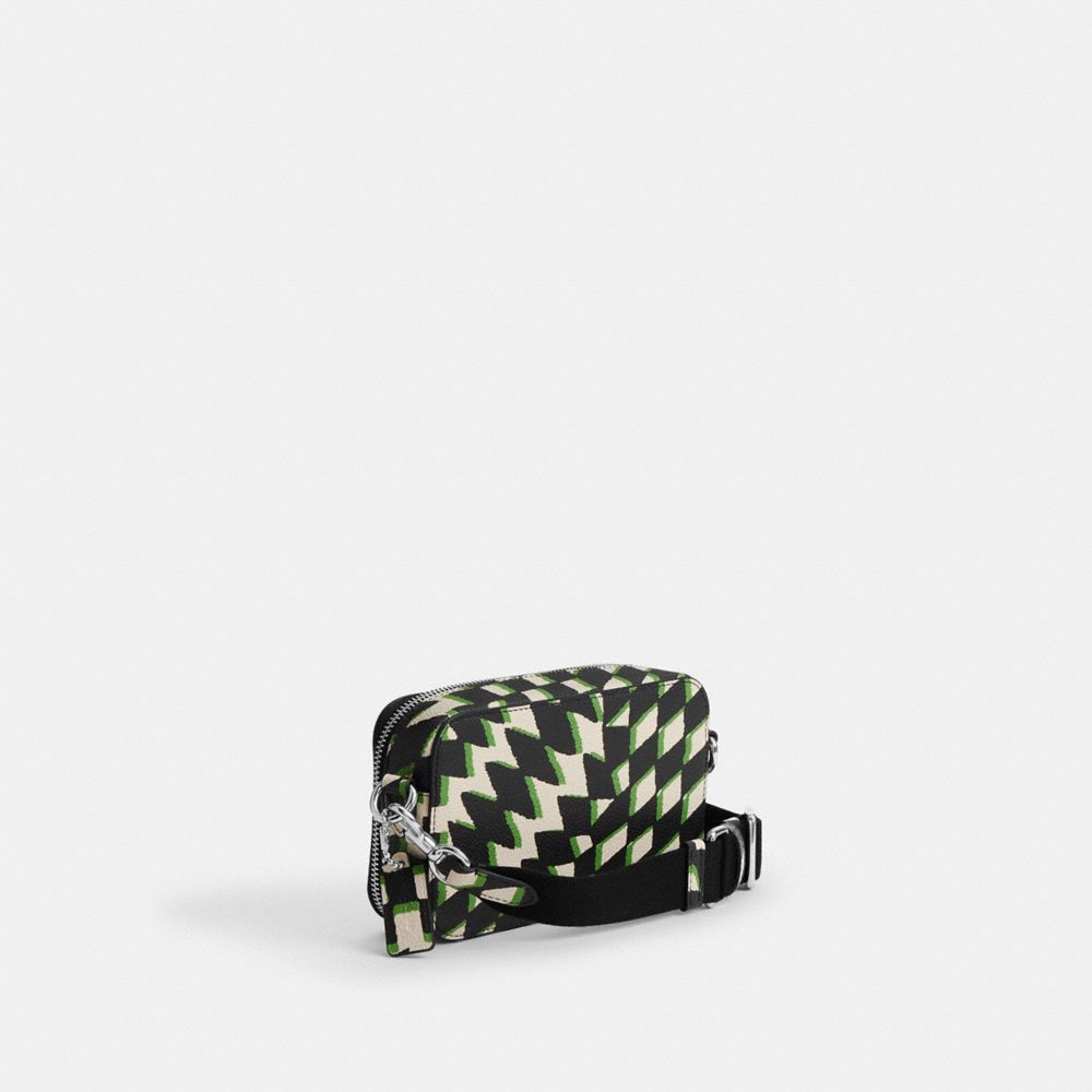 COACH®,Charter Slim Crossbody Bag With Geo Check Print,Leather,Crossbody,Word Embellishment,Logo,Silver Metal,Casual,Multi Color,Angle View