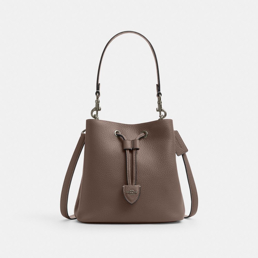 COACH®,Rowan Bucket Bag,Leather,Bucket,Logo,Metal,Casual,Brown,Front View