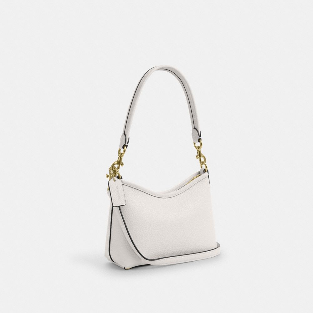 COACH®,Laurel Small Shoulder Bag,Leather,Shoulder Bag,Metal,Logo,Gold Metal,Casual,White,Angle View