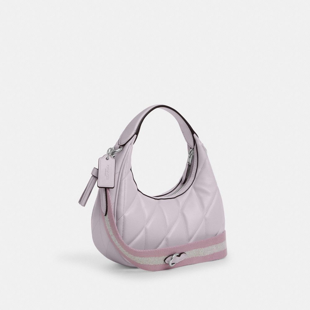 COACH®,Carmen Mini Crossbody Bag,Leather,Crossbody,Metal,Stripe,Logo,Casual,Lavender,Angle View