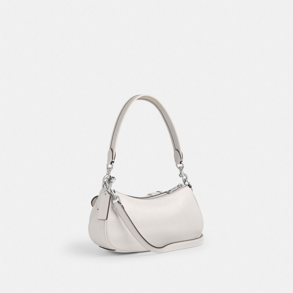 COACH®,Ashton Bag,Leather,Fabric,Shoulder Bag,Luggage Tag,Lined,Compact,Silver Metal,Day Party,White,Angle View
