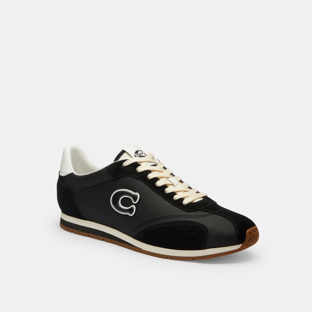 COACH®,Flat Sneaker,Rubber,Nylon,Leather,Casual,Low Top,Fabric,Mixed Media,Logo,Cushioned Outsole,Casual,Black,Front View