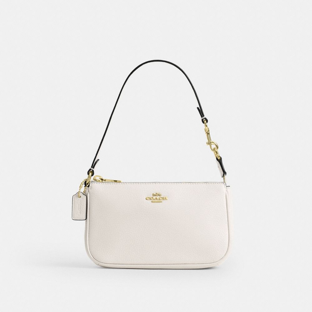COACH®,Nolita 19,Leather,Pouch,Wristlet,Metal,Logo,Gold Metal,Casual,White,Front View