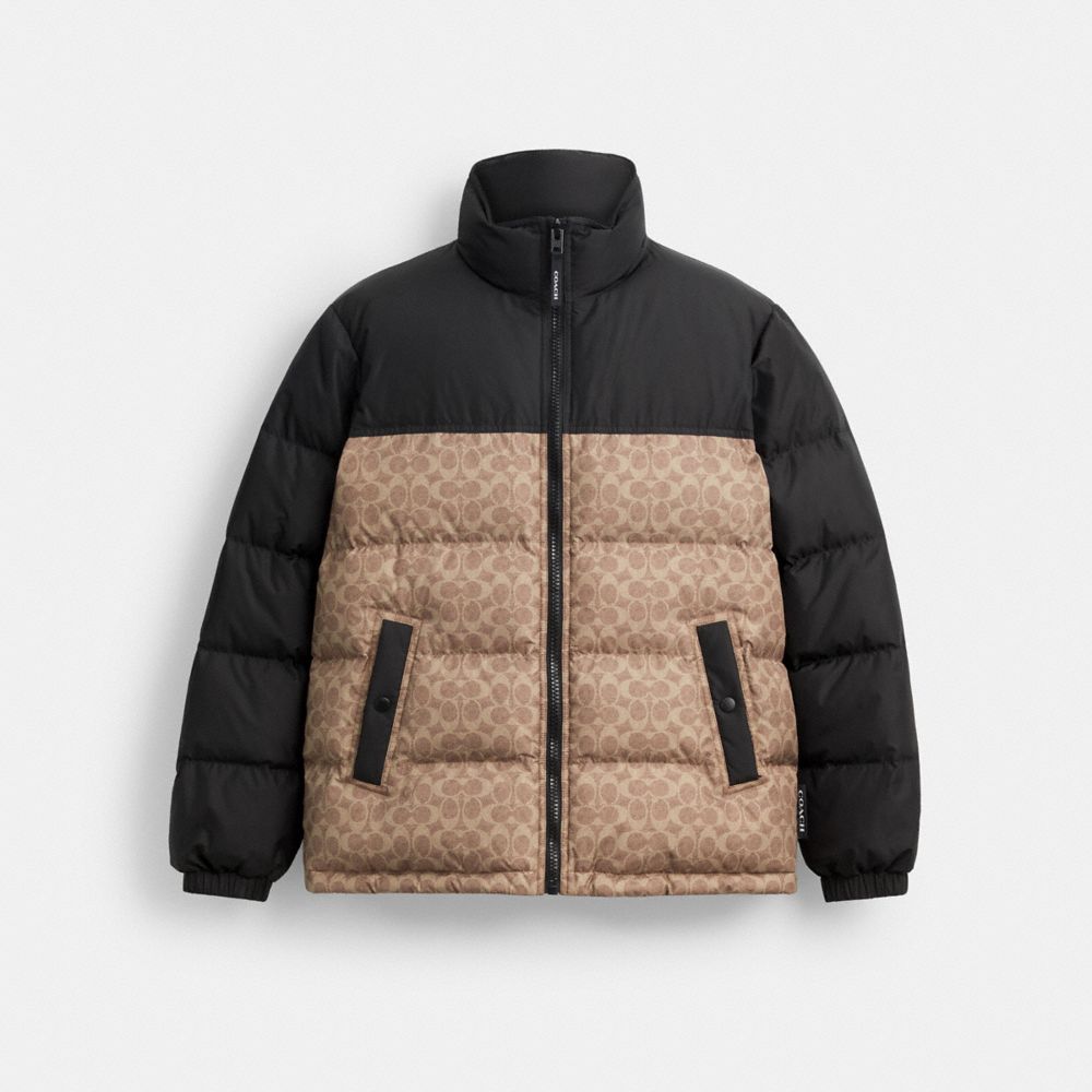 COACH®,Signature Down Jacket In Recycled Polyester,Recycled Polyester,Polyester,Down,Puffer,Quilted,Color Block,Logo,Susta...,,Front View