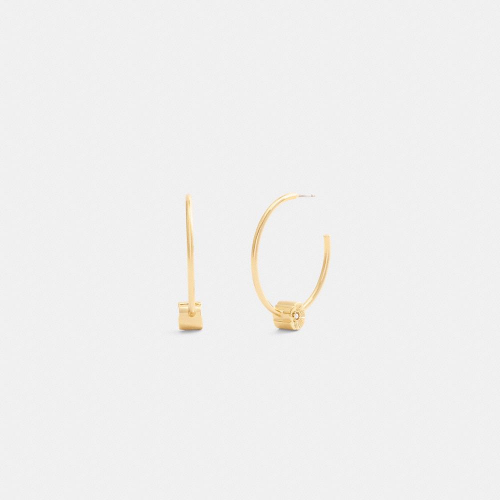 COACH®,Tea Rose Hoop Earrings,Hoops,Glass,Cubic Zirconia,Floral Embellishment,Pearl,Bead Embellishment,Titanium,Brass,Casual,Yellow,Front View